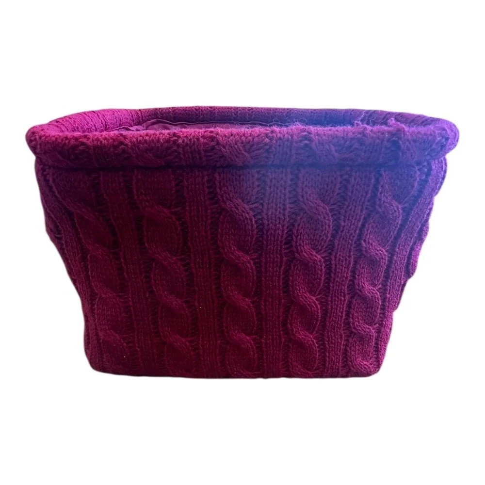 Threshold Storage Bin Home 9x8x7 Magenta Red Brand New Cable Knit Faux Leather